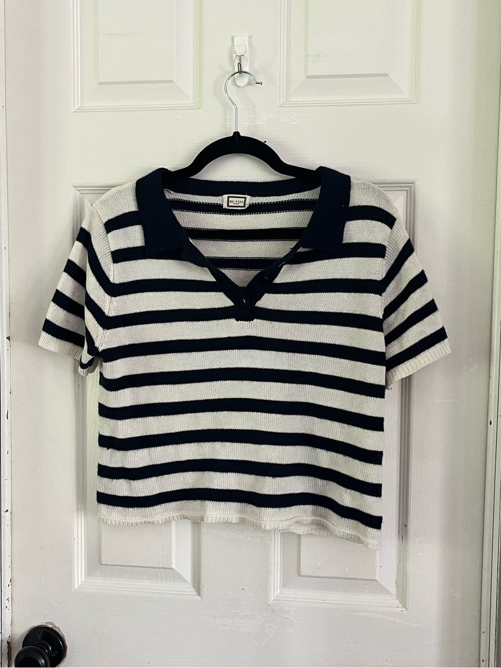 Striped Navy and White Polo Sweater Top
